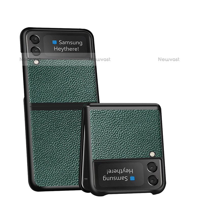 Luxury Leather Matte Finish and Plastic Back Cover Case S05 for Samsung Galaxy Z Flip3 5G