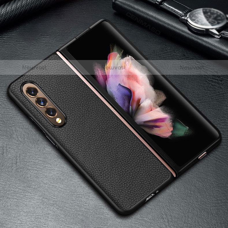 Luxury Leather Matte Finish and Plastic Back Cover Case S05 for Samsung Galaxy Z Fold3 5G