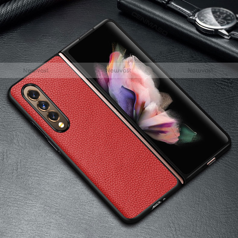 Luxury Leather Matte Finish and Plastic Back Cover Case S05 for Samsung Galaxy Z Fold3 5G