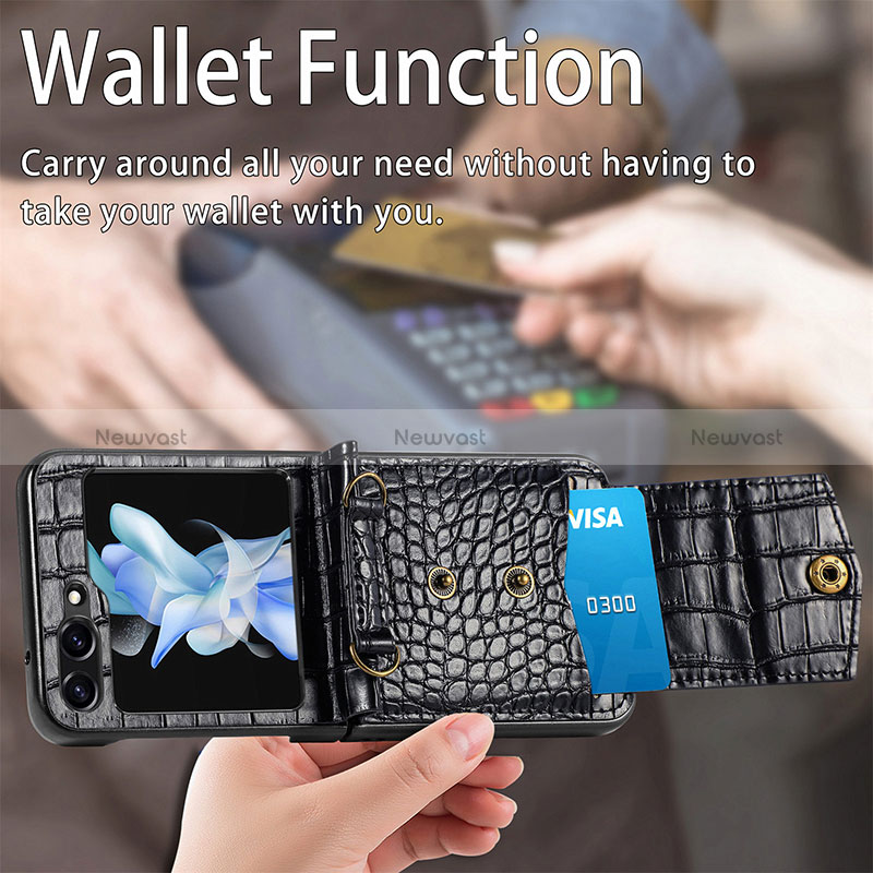 Luxury Leather Matte Finish and Plastic Back Cover Case S05D for Samsung Galaxy Z Flip5 5G