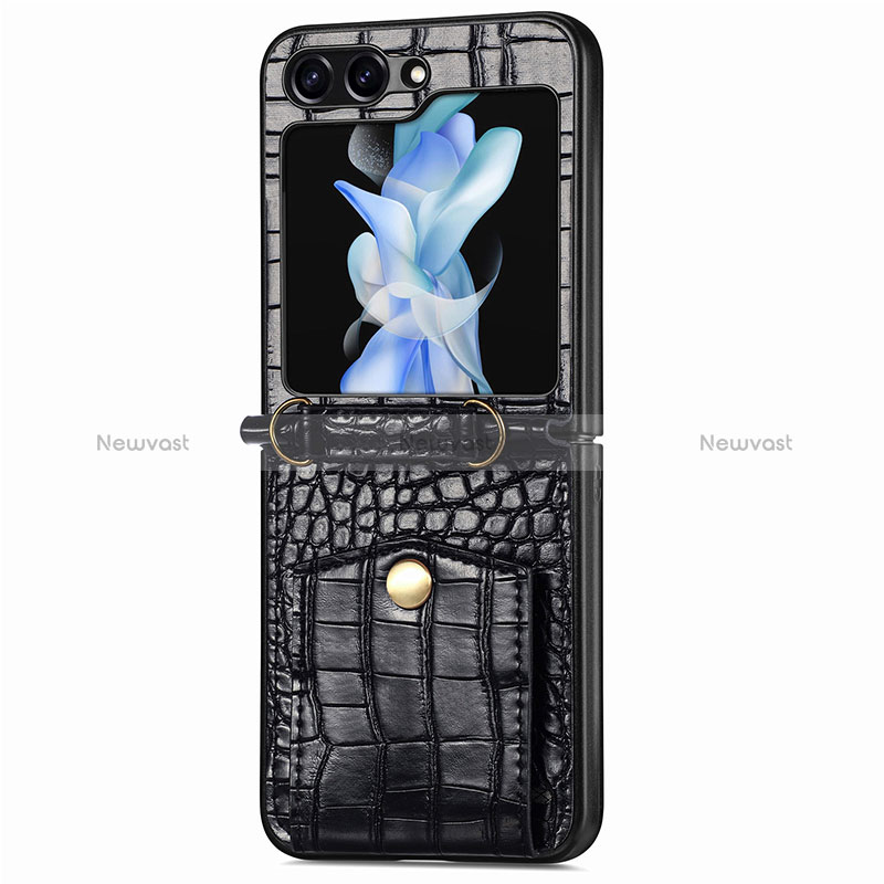 Luxury Leather Matte Finish and Plastic Back Cover Case S05D for Samsung Galaxy Z Flip5 5G