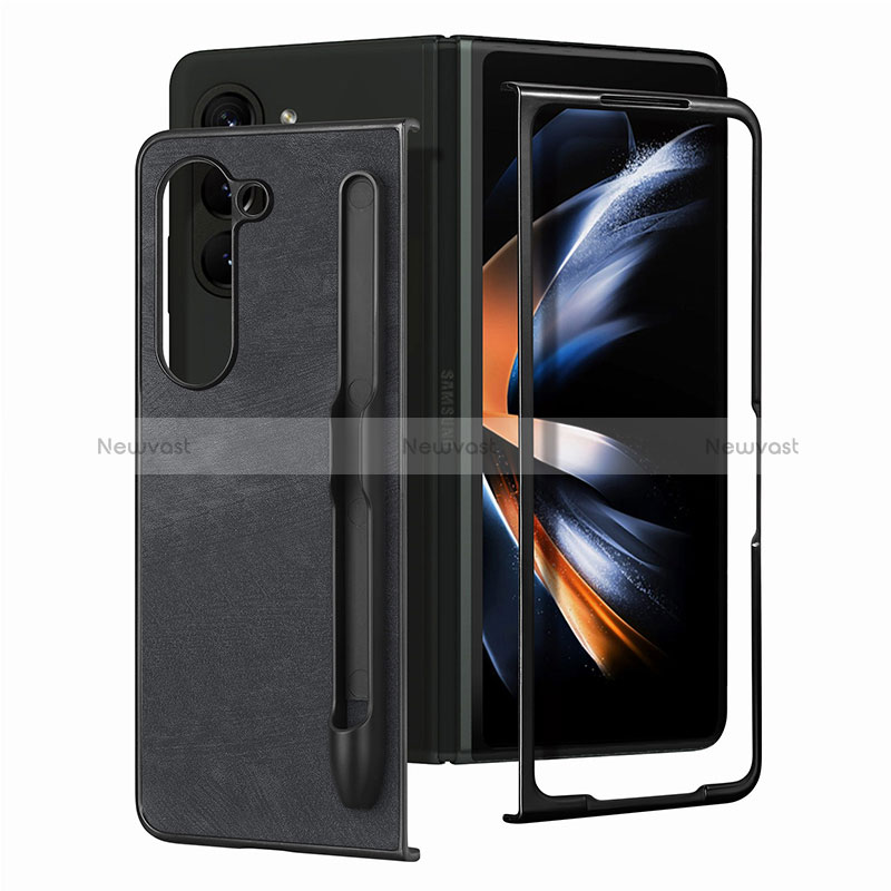 Luxury Leather Matte Finish and Plastic Back Cover Case S05D for Samsung Galaxy Z Fold5 5G