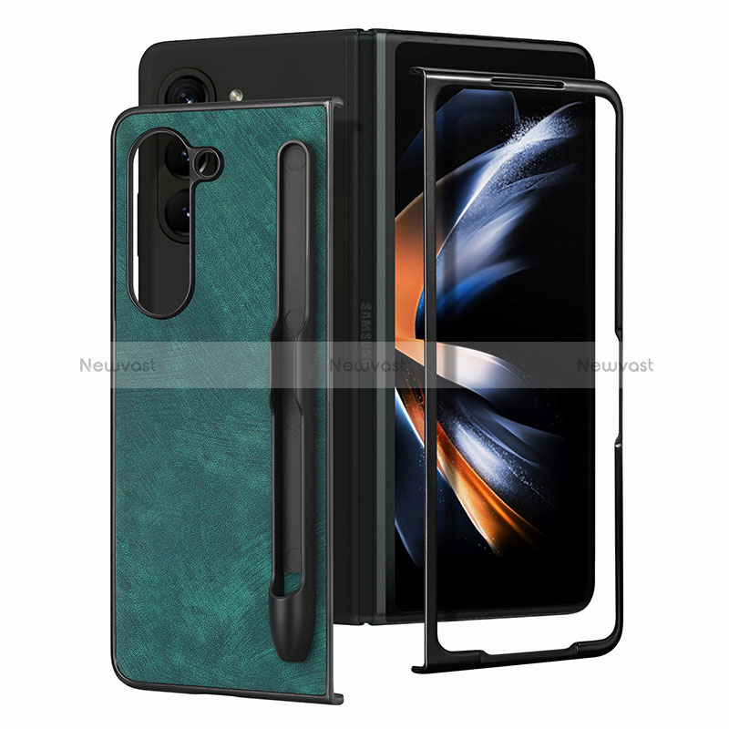 Luxury Leather Matte Finish and Plastic Back Cover Case S06D for Samsung Galaxy Z Fold5 5G