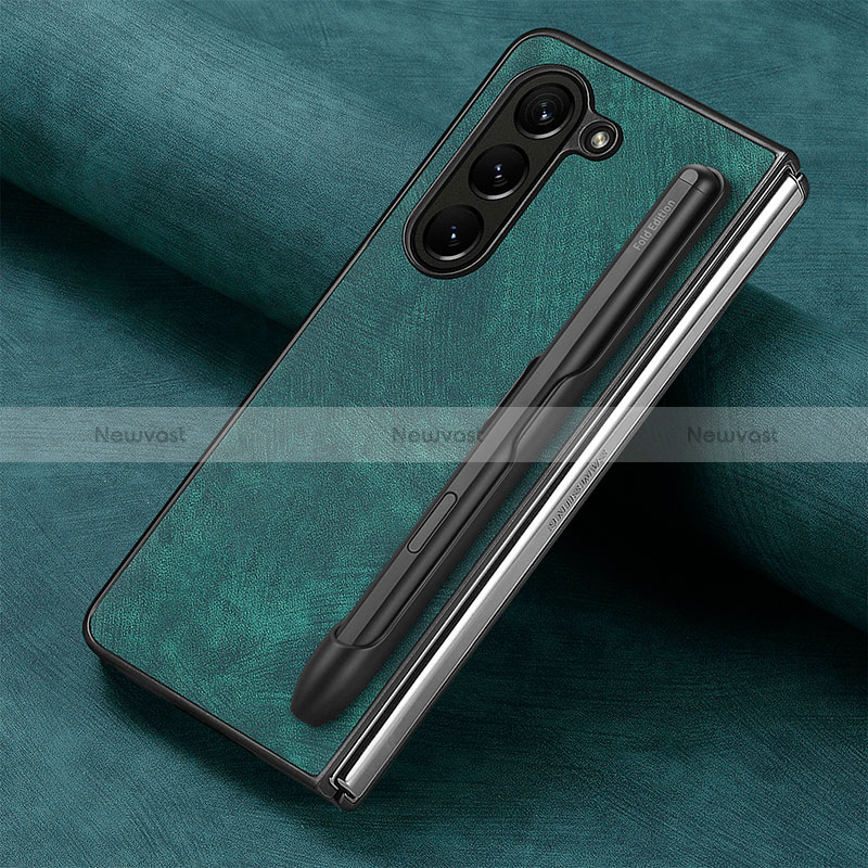 Luxury Leather Matte Finish and Plastic Back Cover Case S06D for Samsung Galaxy Z Fold5 5G Green