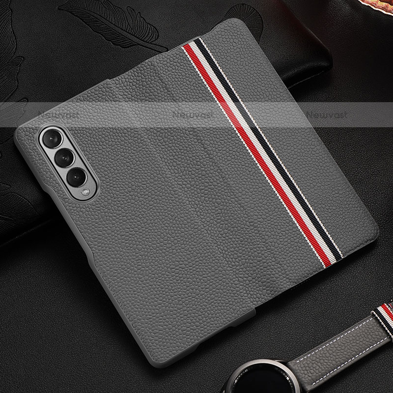 Luxury Leather Matte Finish and Plastic Back Cover Case S07 for Samsung Galaxy Z Fold3 5G