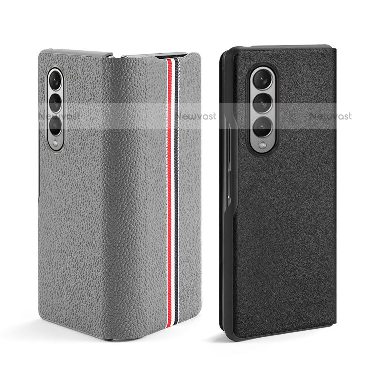 Luxury Leather Matte Finish and Plastic Back Cover Case S07 for Samsung Galaxy Z Fold3 5G