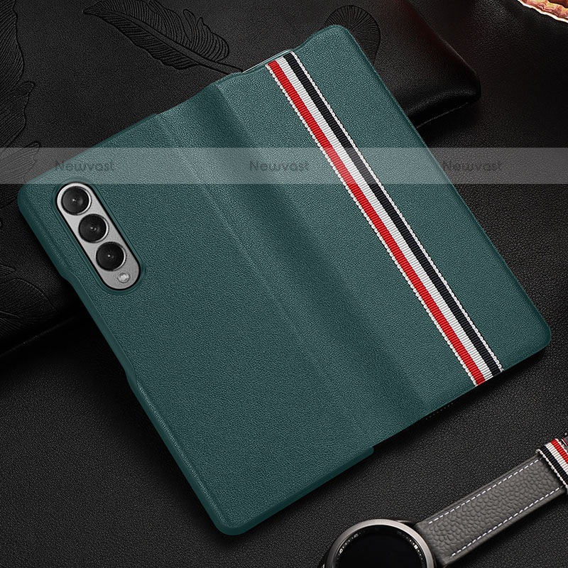 Luxury Leather Matte Finish and Plastic Back Cover Case S07 for Samsung Galaxy Z Fold3 5G Green