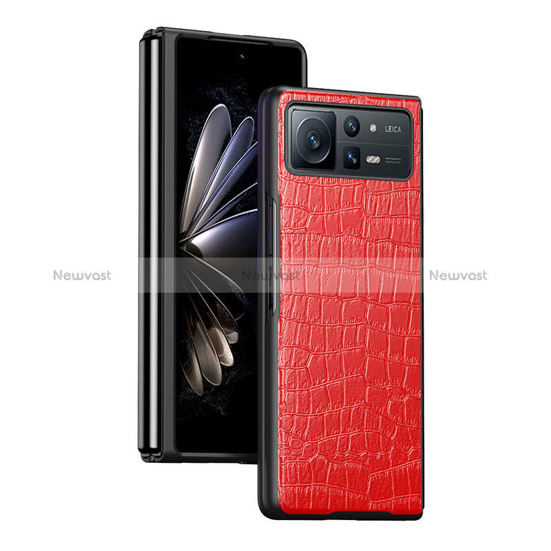 Luxury Leather Matte Finish and Plastic Back Cover Case S07 for Xiaomi Mix Fold 2 5G Red