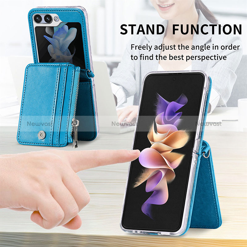 Luxury Leather Matte Finish and Plastic Back Cover Case S07D for Samsung Galaxy Z Flip5 5G