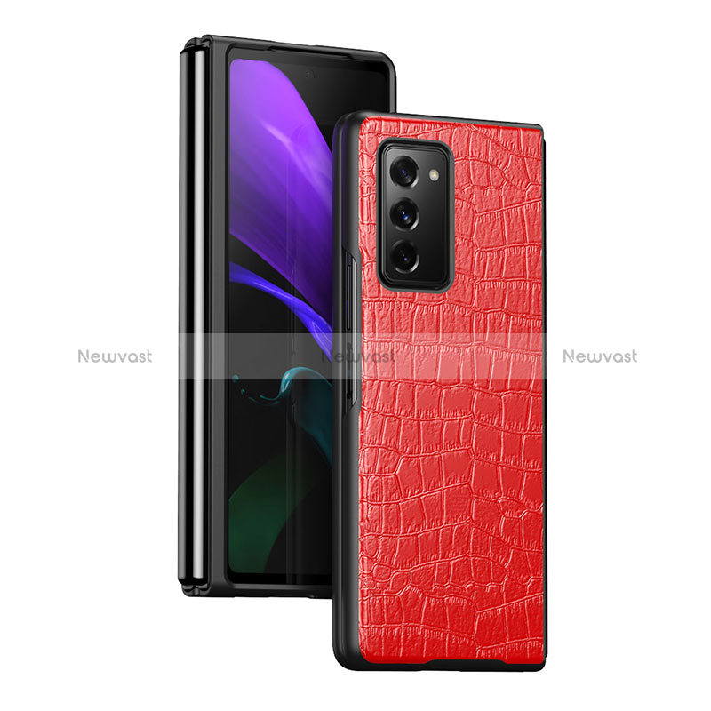 Luxury Leather Matte Finish and Plastic Back Cover Case S08 for Samsung Galaxy Z Fold2 5G Red