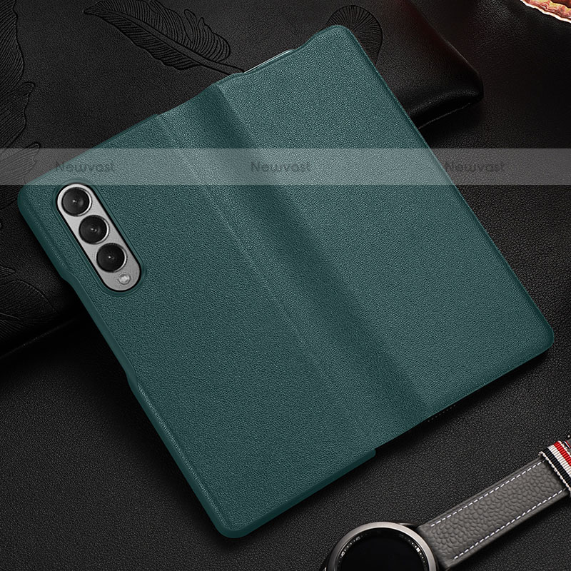 Luxury Leather Matte Finish and Plastic Back Cover Case S08 for Samsung Galaxy Z Fold3 5G Green