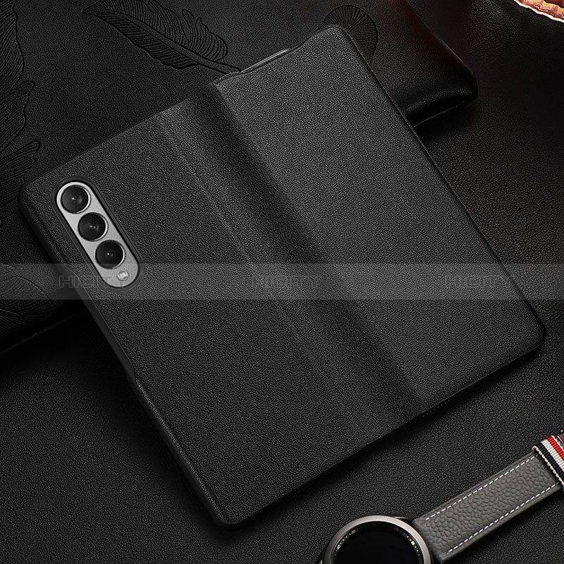 Luxury Leather Matte Finish and Plastic Back Cover Case S08 for Samsung Galaxy Z Fold4 5G Black