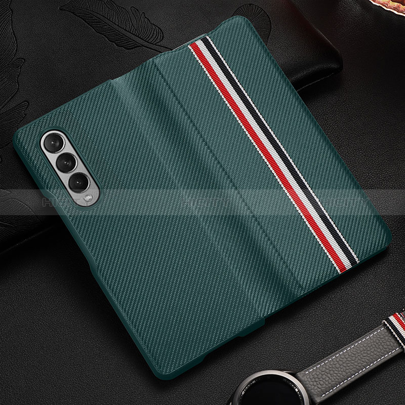 Luxury Leather Matte Finish and Plastic Back Cover Case S09 for Samsung Galaxy Z Fold4 5G Green