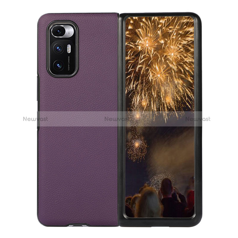 Luxury Leather Matte Finish and Plastic Back Cover Case S10 for Xiaomi Mix Fold 5G Purple