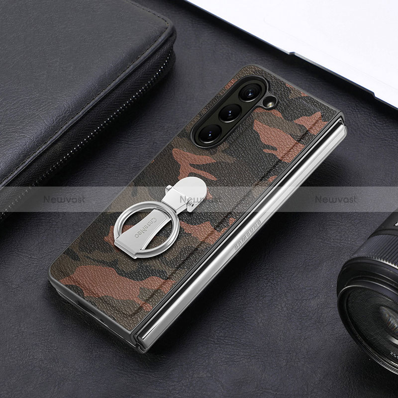 Luxury Leather Matte Finish and Plastic Back Cover Case S10D for Samsung Galaxy Z Fold5 5G