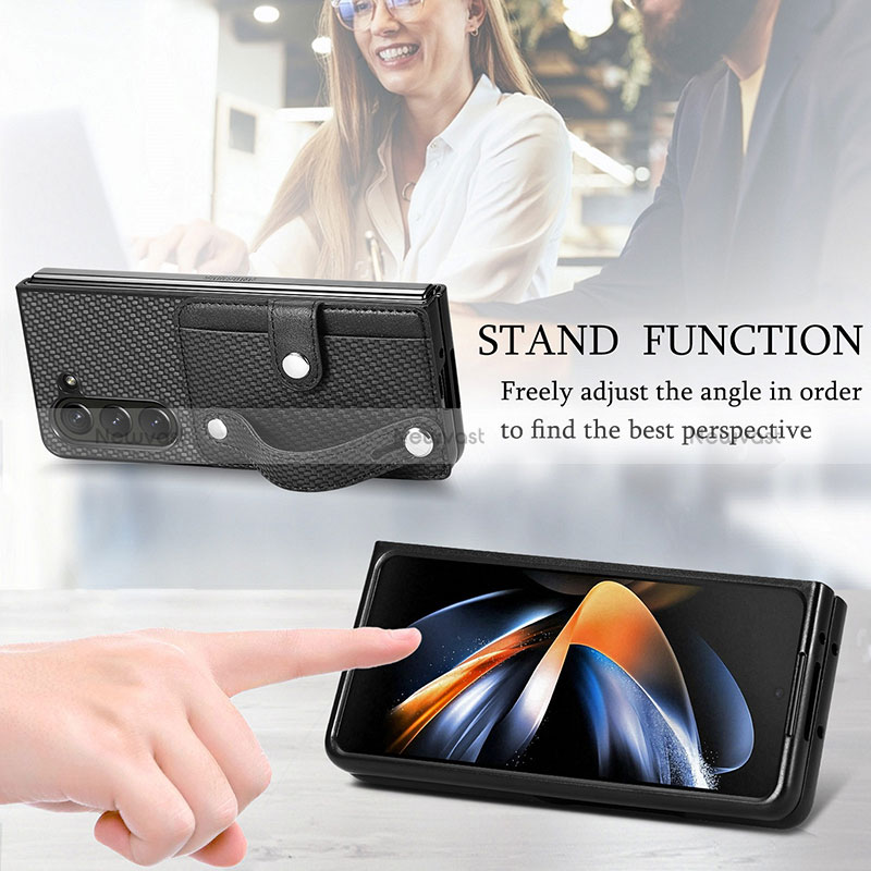 Luxury Leather Matte Finish and Plastic Back Cover Case S13D for Samsung Galaxy Z Fold5 5G