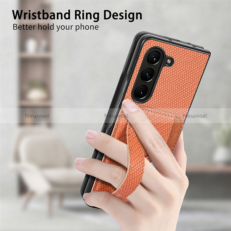 Luxury Leather Matte Finish and Plastic Back Cover Case S14D for Samsung Galaxy Z Fold5 5G