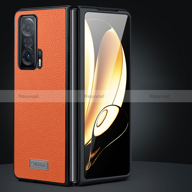 Luxury Leather Matte Finish and Plastic Back Cover Case SD1 for Huawei Honor Magic V 5G Orange