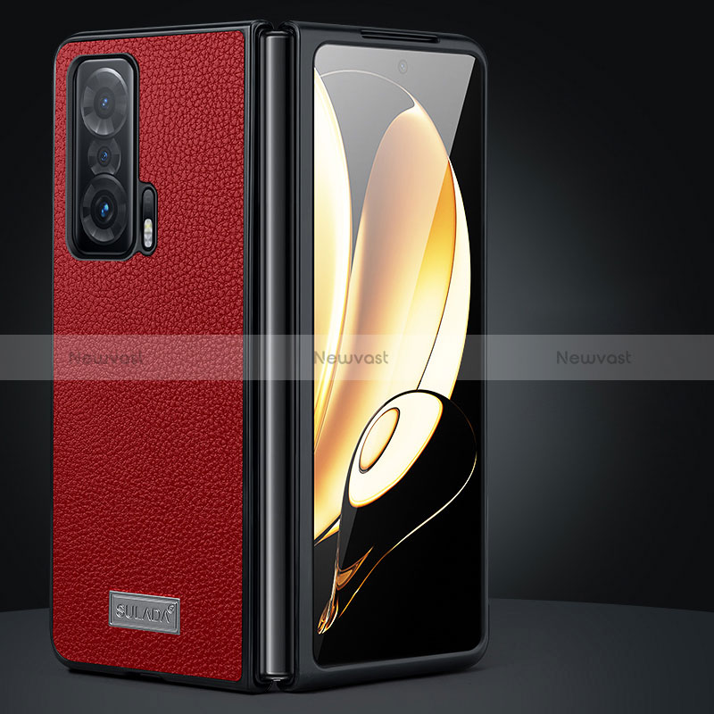 Luxury Leather Matte Finish and Plastic Back Cover Case SD1 for Huawei Honor Magic V 5G Red