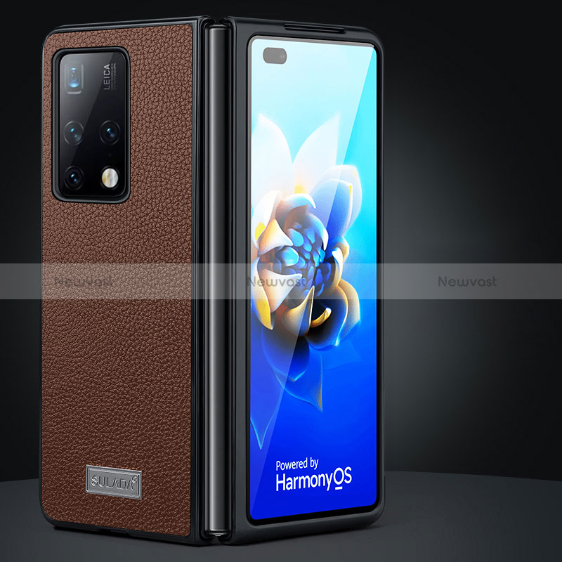 Luxury Leather Matte Finish and Plastic Back Cover Case SD1 for Huawei Mate X2 Brown