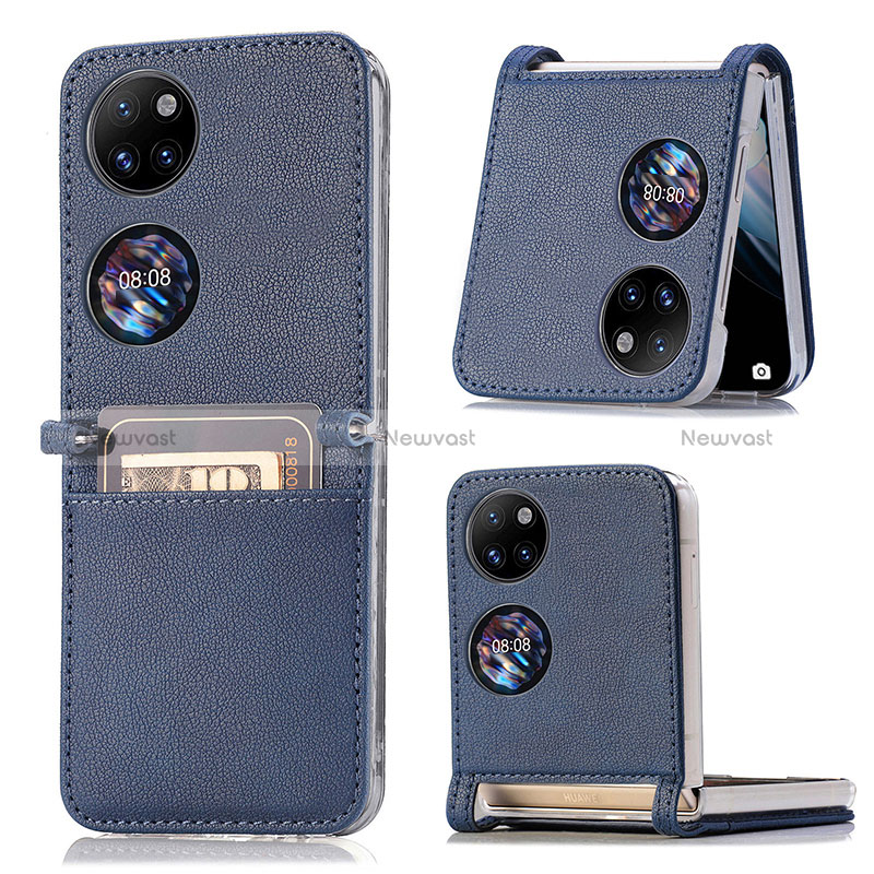 Luxury Leather Matte Finish and Plastic Back Cover Case SD1 for Huawei P50 Pocket Blue