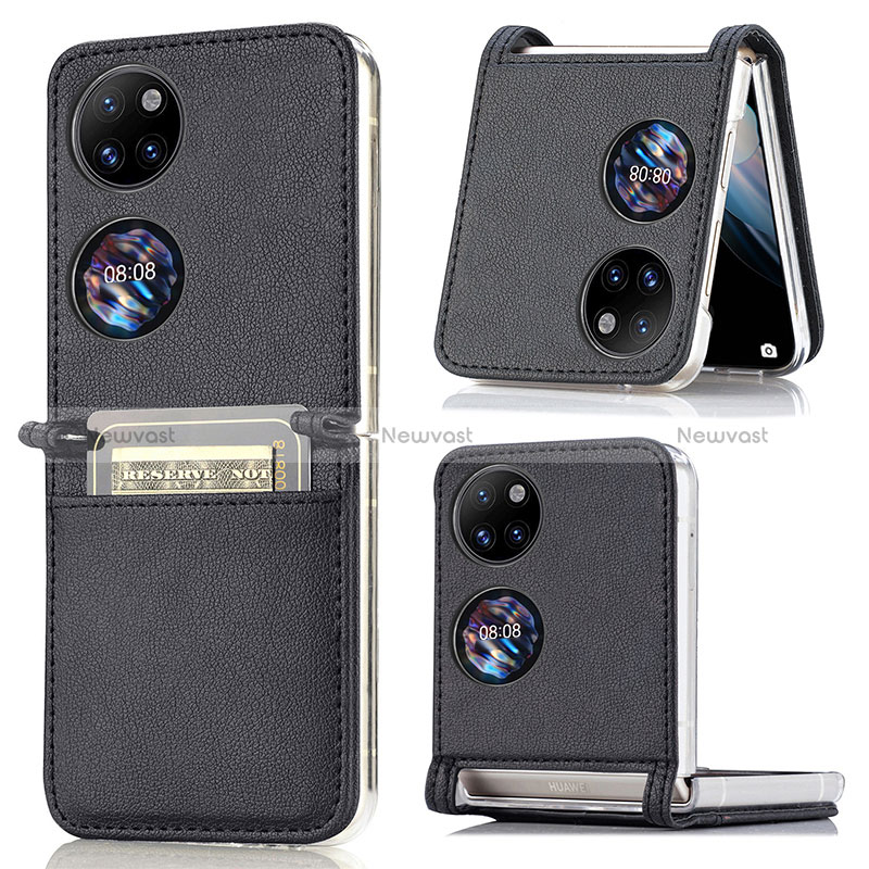 Luxury Leather Matte Finish and Plastic Back Cover Case SD1 for Huawei P60 Pocket Black