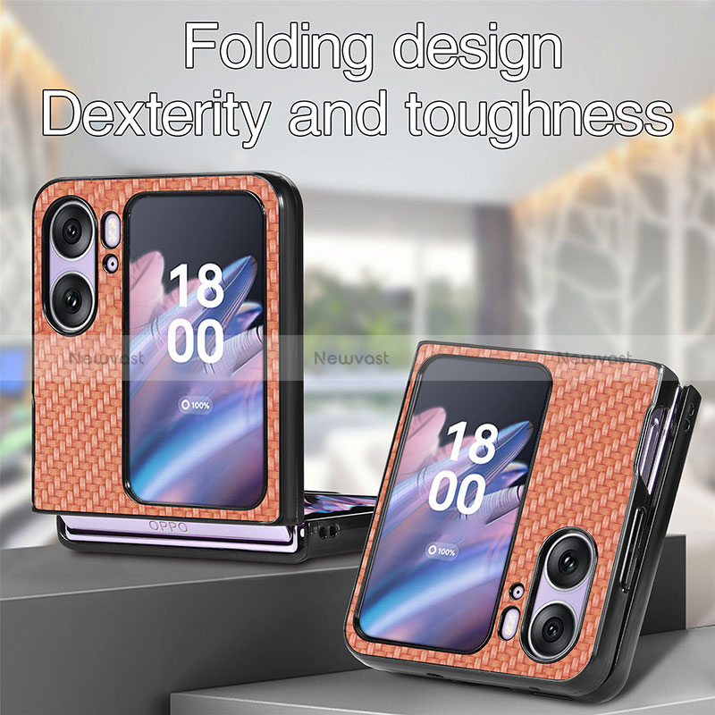 Luxury Leather Matte Finish and Plastic Back Cover Case SD1 for Oppo Find N2 Flip 5G