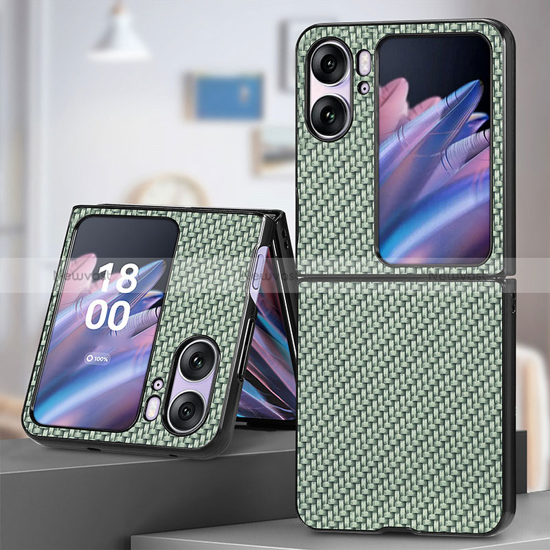 Luxury Leather Matte Finish and Plastic Back Cover Case SD1 for Oppo Find N2 Flip 5G Green