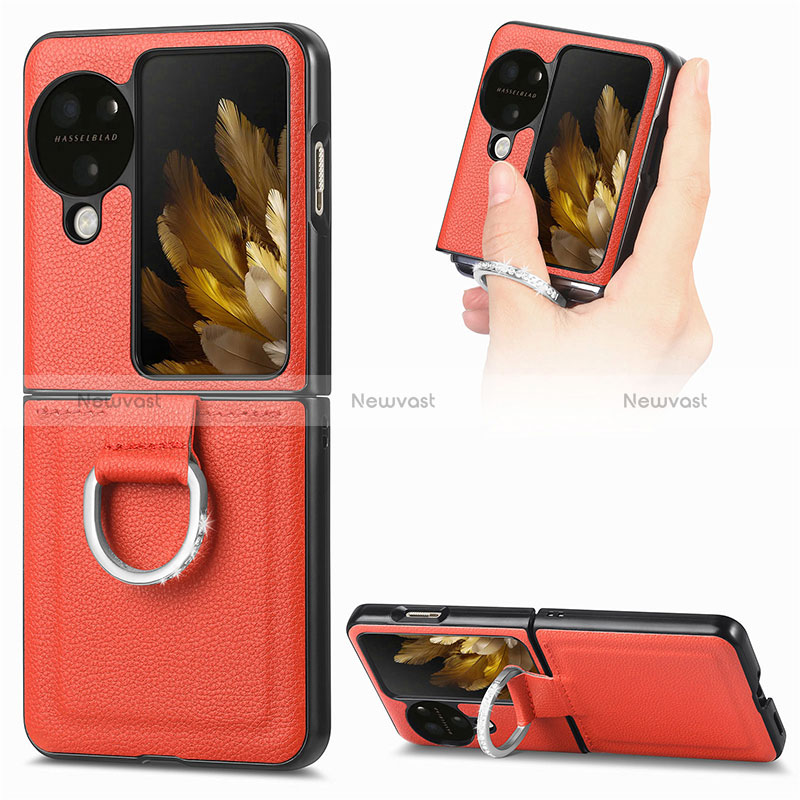 Luxury Leather Matte Finish and Plastic Back Cover Case SD1 for Oppo Find N3 Flip 5G Orange