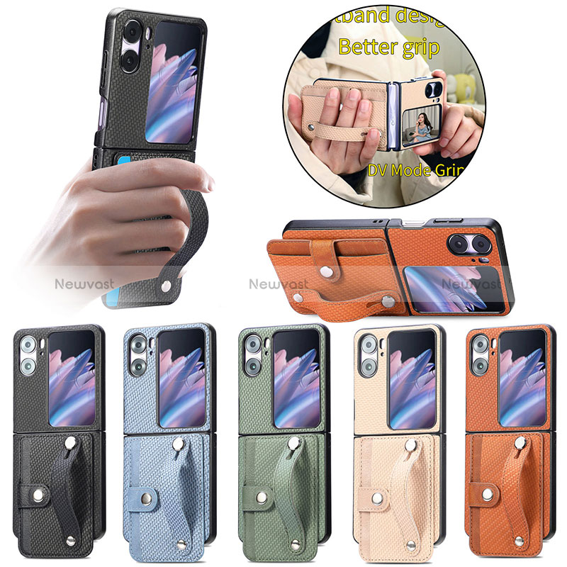 Luxury Leather Matte Finish and Plastic Back Cover Case SD10 for Oppo Find N2 Flip 5G