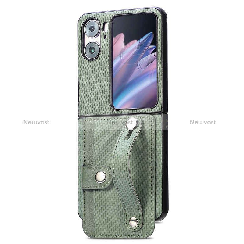 Luxury Leather Matte Finish and Plastic Back Cover Case SD10 for Oppo Find N2 Flip 5G Green
