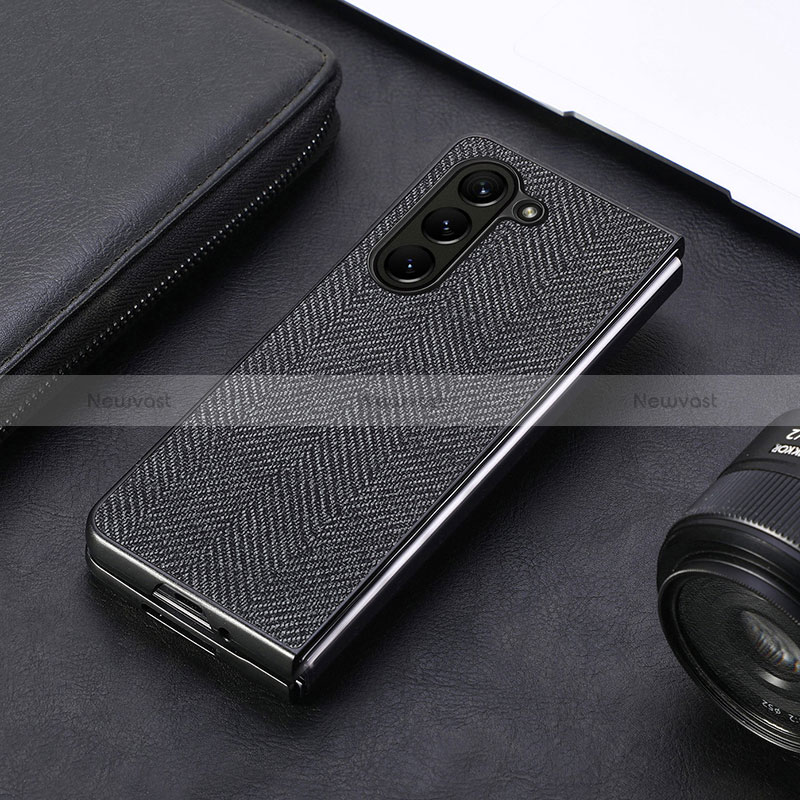 Luxury Leather Matte Finish and Plastic Back Cover Case SD10 for Samsung Galaxy Z Fold5 5G Black