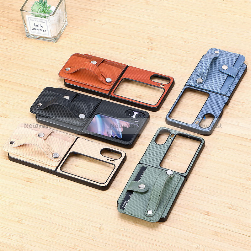 Luxury Leather Matte Finish and Plastic Back Cover Case SD11 for Oppo Find N2 Flip 5G