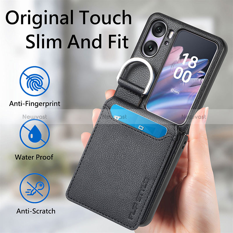 Luxury Leather Matte Finish and Plastic Back Cover Case SD12 for Oppo Find N2 Flip 5G