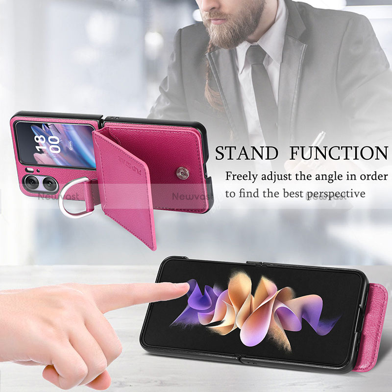 Luxury Leather Matte Finish and Plastic Back Cover Case SD13 for Oppo Find N2 Flip 5G