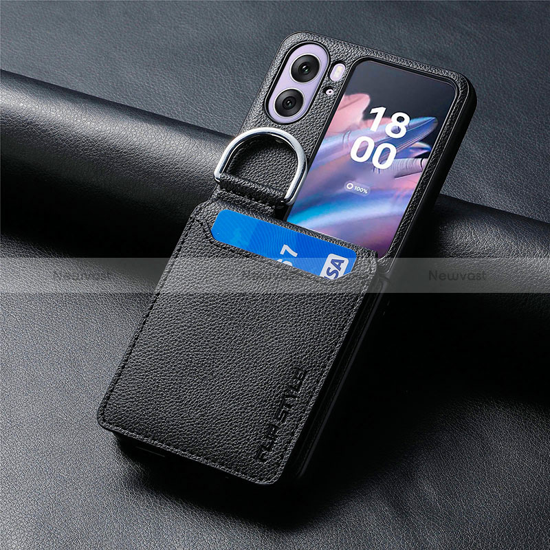 Luxury Leather Matte Finish and Plastic Back Cover Case SD13 for Oppo Find N2 Flip 5G Black