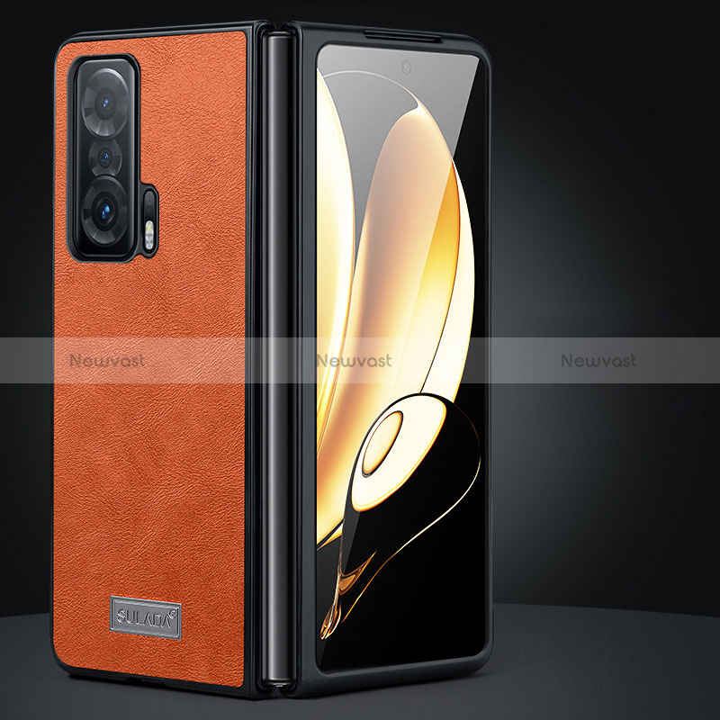 Luxury Leather Matte Finish and Plastic Back Cover Case SD2 for Huawei Honor Magic V 5G Orange