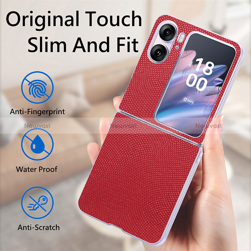 Luxury Leather Matte Finish and Plastic Back Cover Case SD2 for Oppo Find N2 Flip 5G