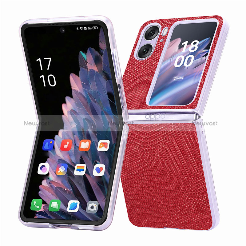 Luxury Leather Matte Finish and Plastic Back Cover Case SD2 for Oppo Find N2 Flip 5G