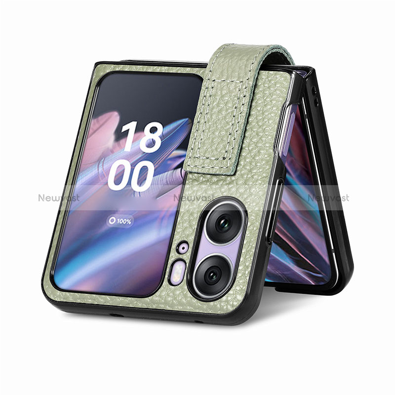 Luxury Leather Matte Finish and Plastic Back Cover Case SD3 for Oppo Find N2 Flip 5G Green