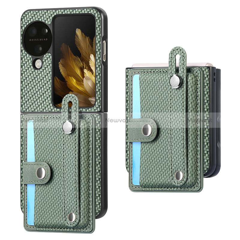 Luxury Leather Matte Finish and Plastic Back Cover Case SD3 for Oppo Find N3 Flip 5G Green