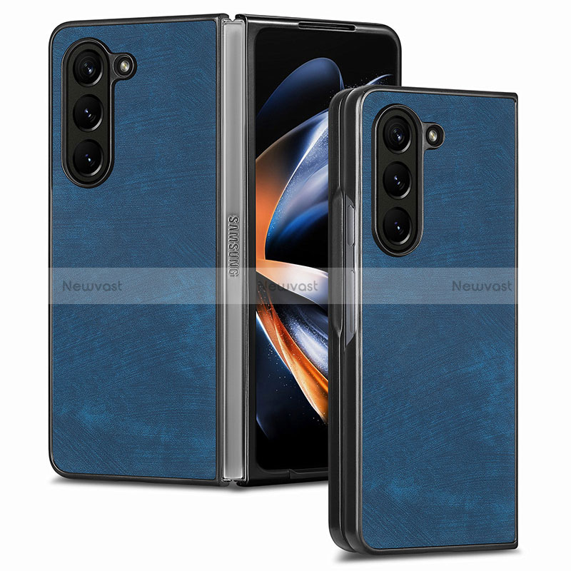 Luxury Leather Matte Finish and Plastic Back Cover Case SD3 for Samsung Galaxy Z Fold5 5G Blue