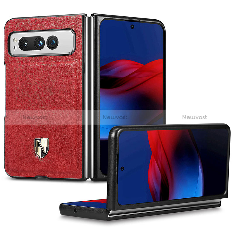 Luxury Leather Matte Finish and Plastic Back Cover Case SD4 for Google Pixel Fold 5G Red