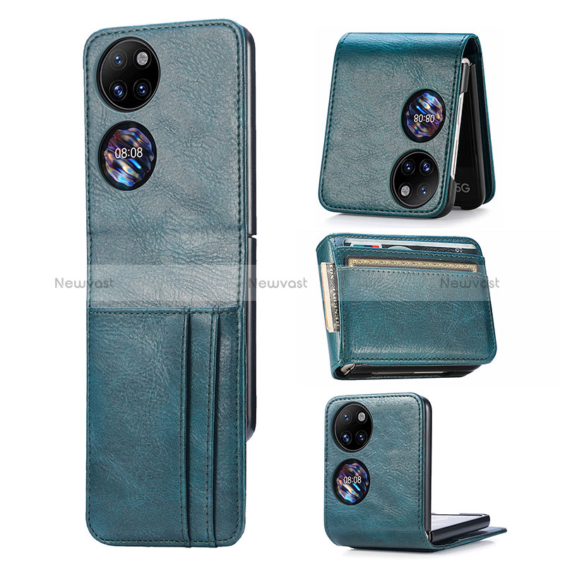 Luxury Leather Matte Finish and Plastic Back Cover Case SD4 for Huawei P50 Pocket Green