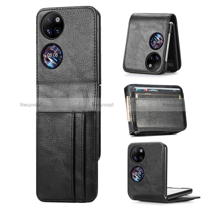 Luxury Leather Matte Finish and Plastic Back Cover Case SD4 for Huawei P60 Pocket Black