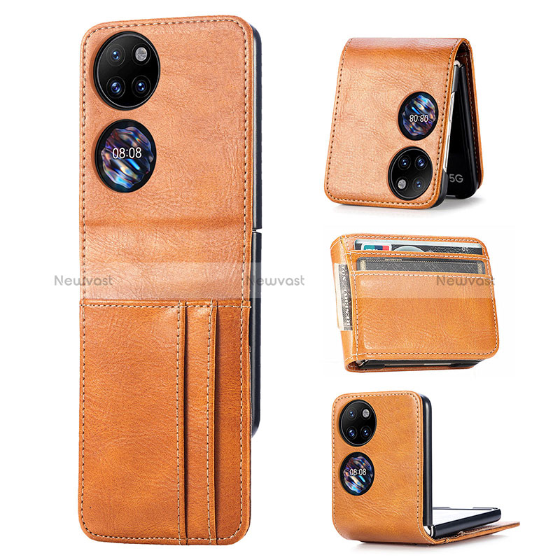 Luxury Leather Matte Finish and Plastic Back Cover Case SD4 for Huawei P60 Pocket Brown