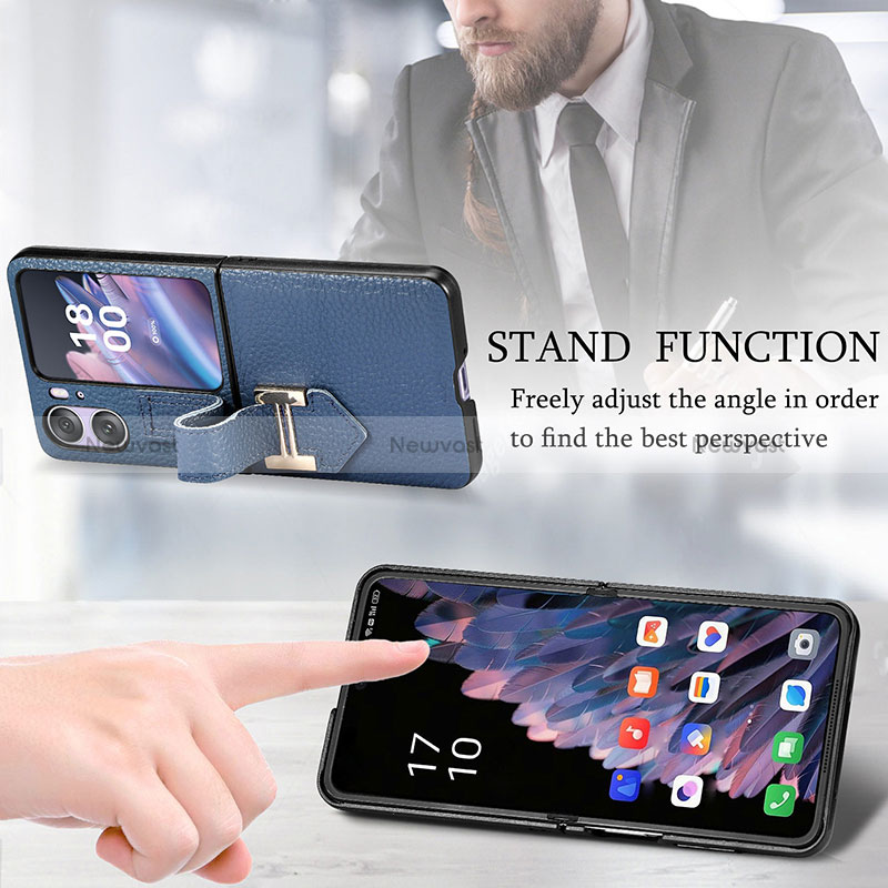 Luxury Leather Matte Finish and Plastic Back Cover Case SD4 for Oppo Find N2 Flip 5G