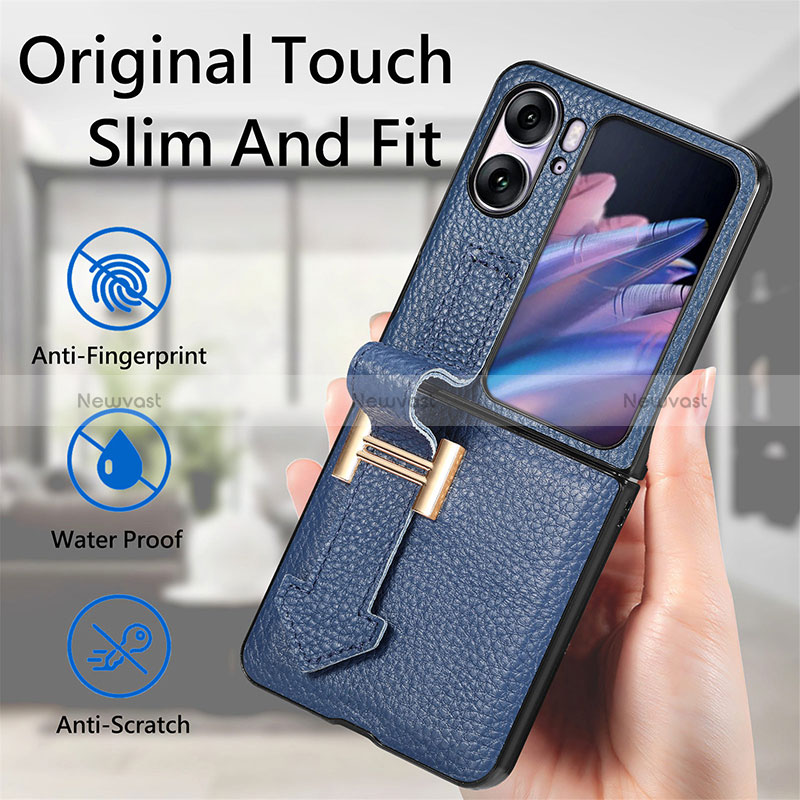 Luxury Leather Matte Finish and Plastic Back Cover Case SD4 for Oppo Find N2 Flip 5G