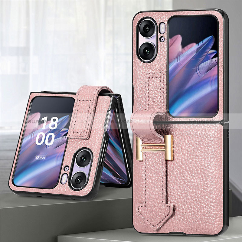 Luxury Leather Matte Finish and Plastic Back Cover Case SD4 for Oppo Find N2 Flip 5G