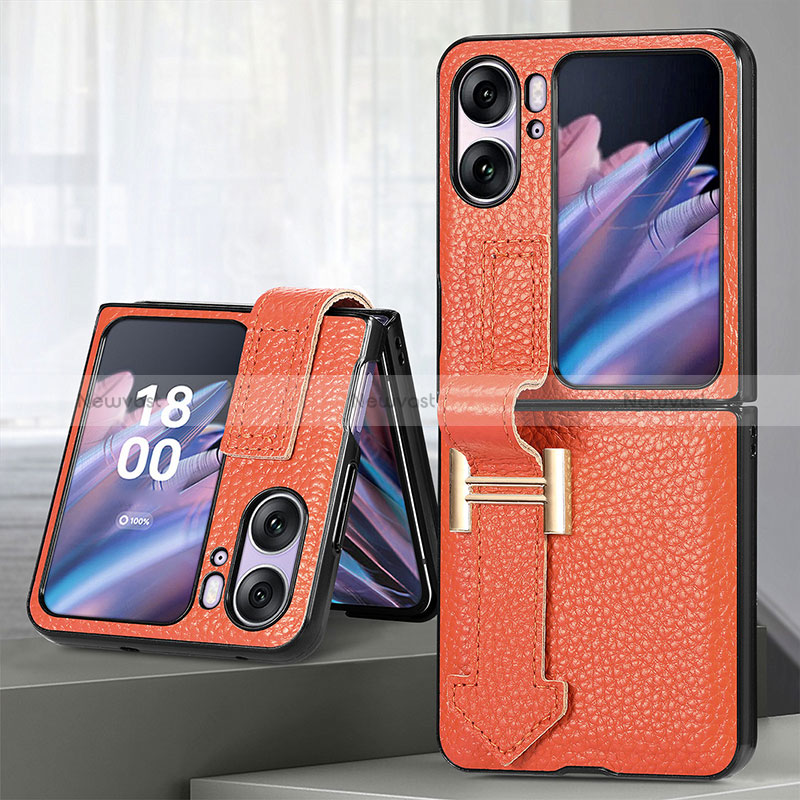 Luxury Leather Matte Finish and Plastic Back Cover Case SD4 for Oppo Find N2 Flip 5G